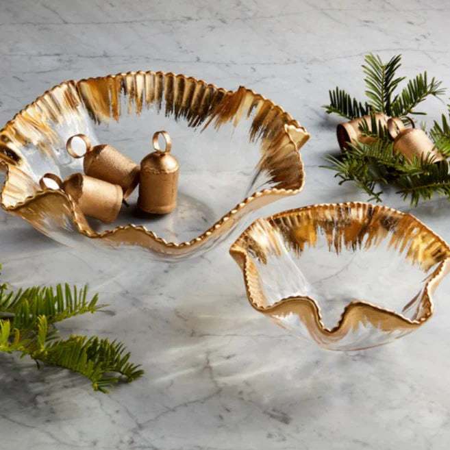 Gold Ruffle Glass Bowl Set