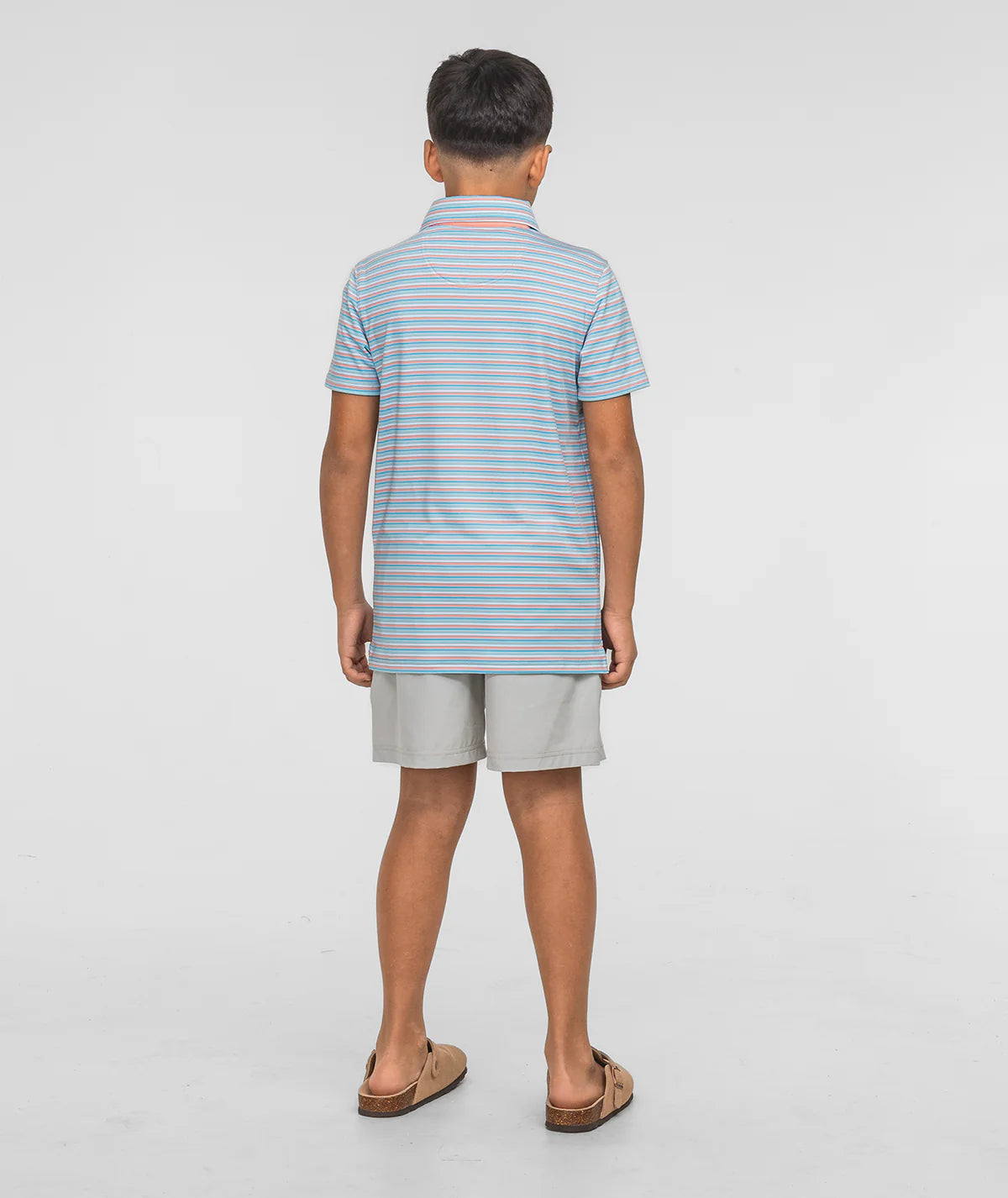 Youth Grant Striped Polo - Island Coral