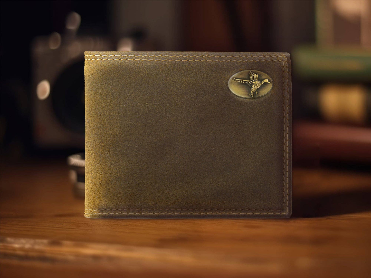 Vintage Tan Leather Bifold Wallet - Mallard