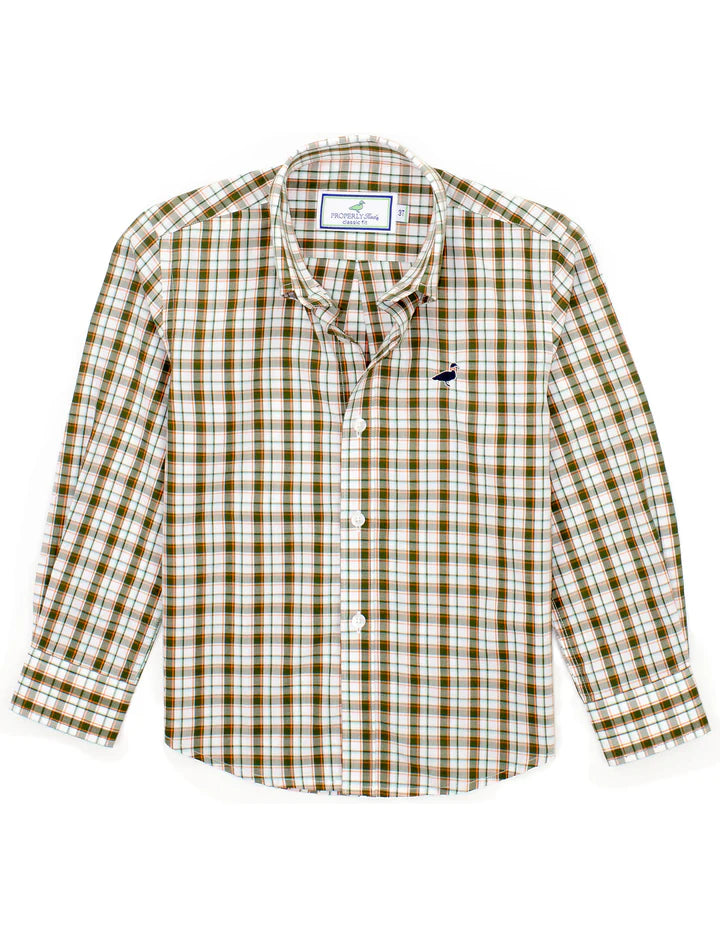 Youth Button Down - Olive Grove