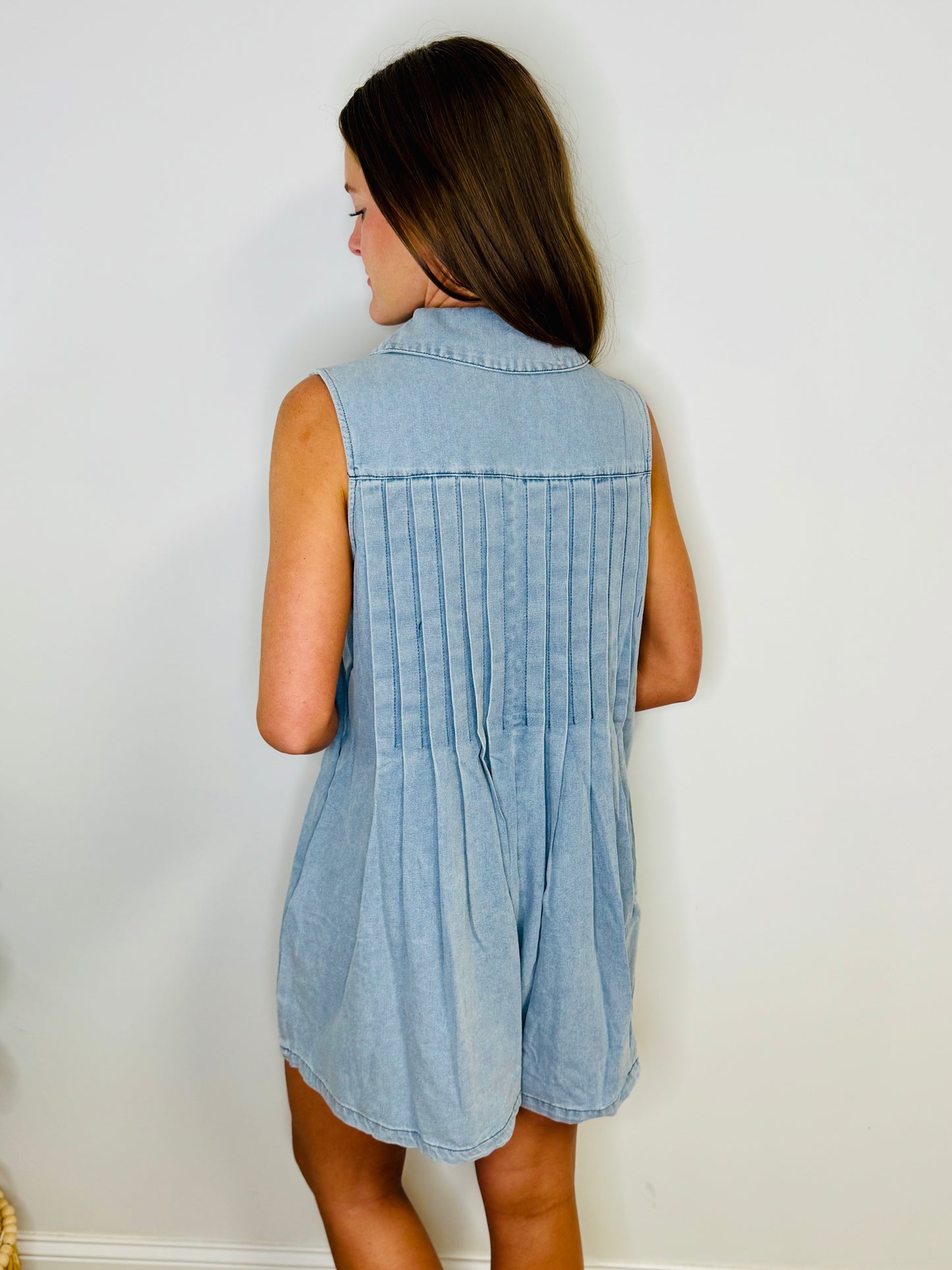 Set The Stage Denim Romper