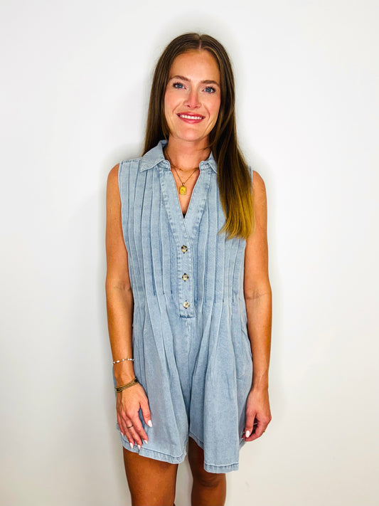 Set The Stage Denim Romper