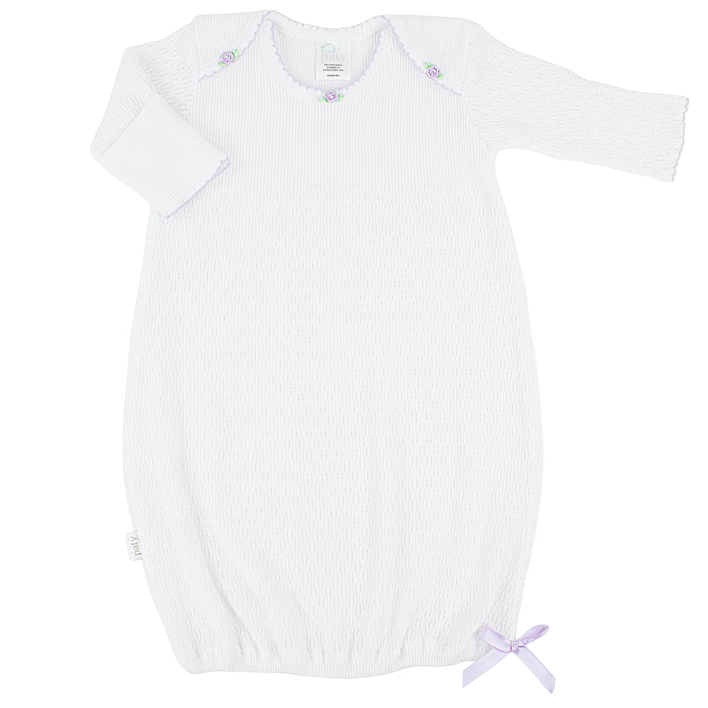 Paty Knit Overlap Shoulder Gown with Rosettes - Lavender