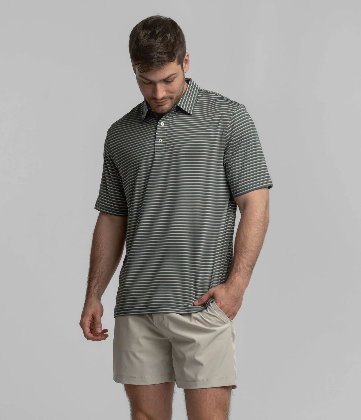 Crestline Stripe Polo - Dark Forest