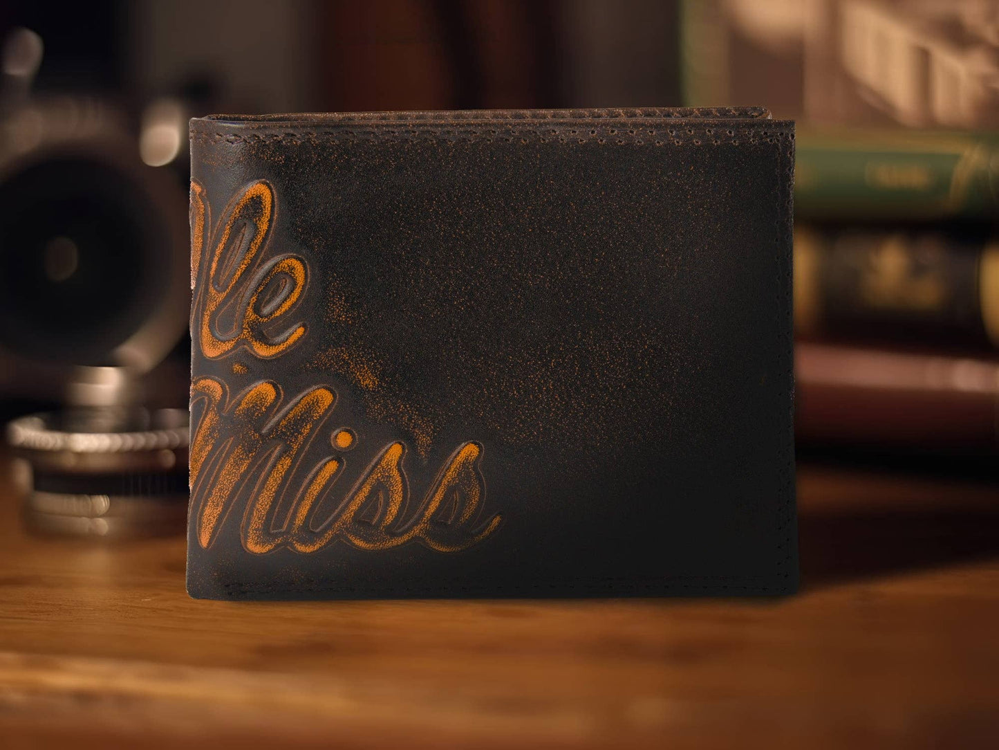Burnished Leather Bifold Wallet - OleMiss
