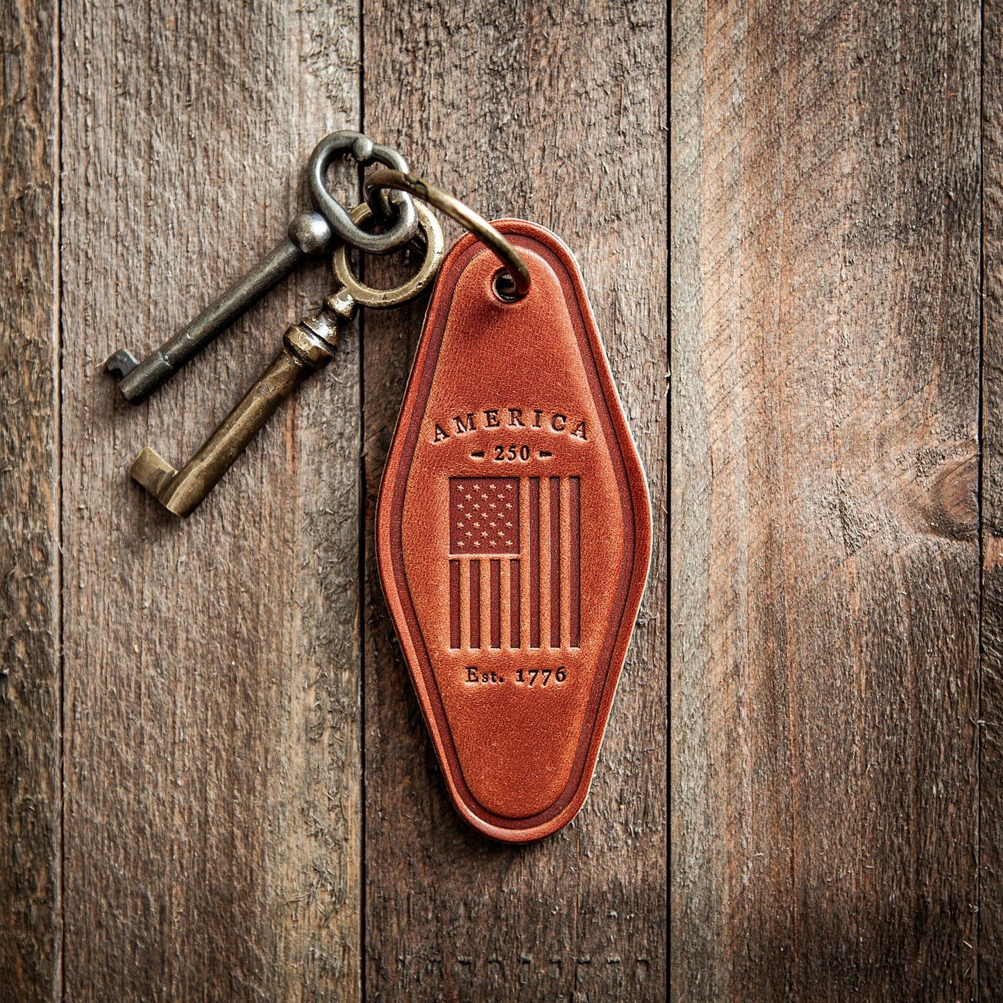 Leather Keychain - USA 250th Anniversary Flag