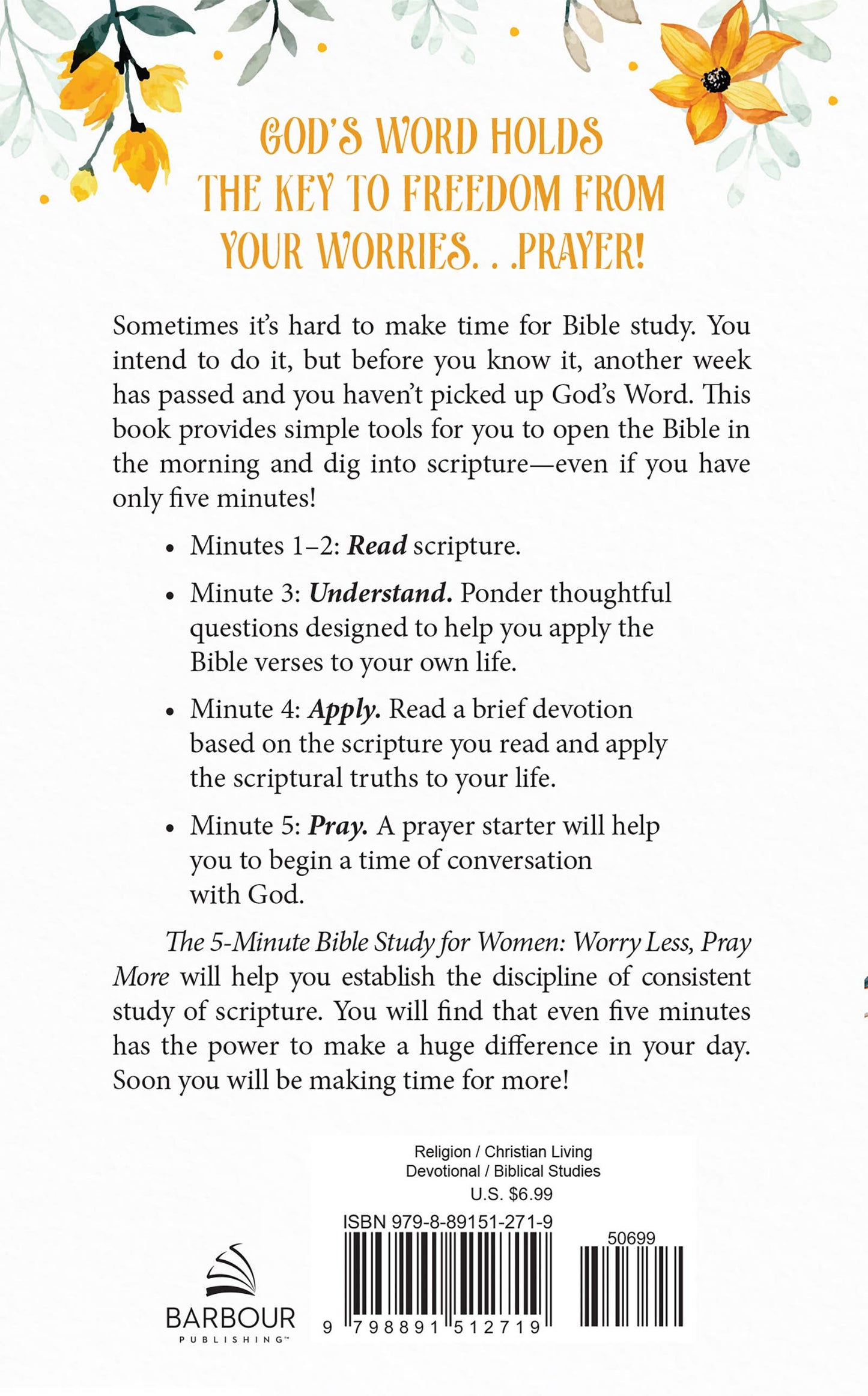 The 5-Minute Bible Study for Women: Worry Less, Pray More