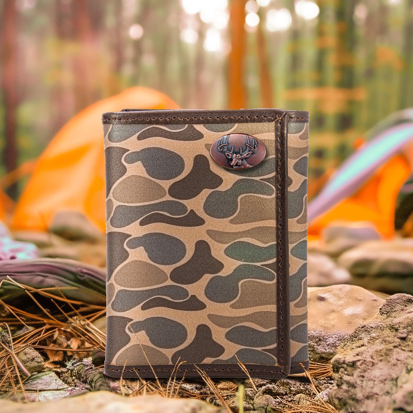 Men's Trifold OS Camo Leather Wallet - Buck