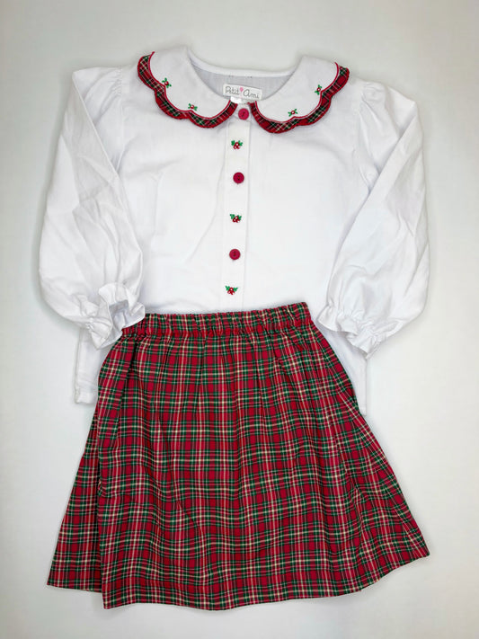 Christmas Embroidered Toddler Skirt Set