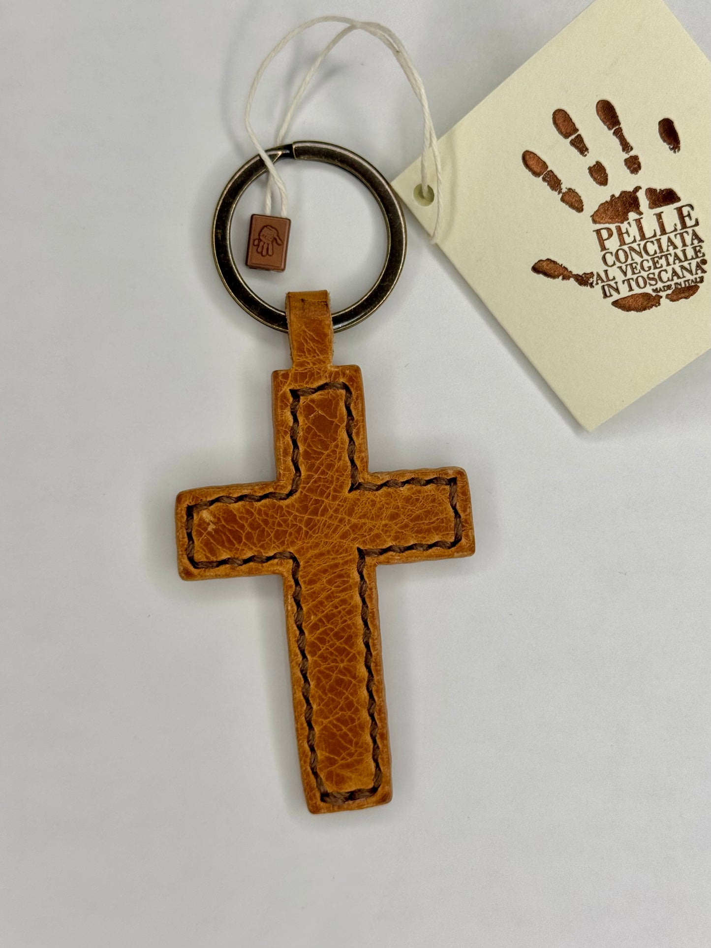Italian Leather Keychain - Cross
