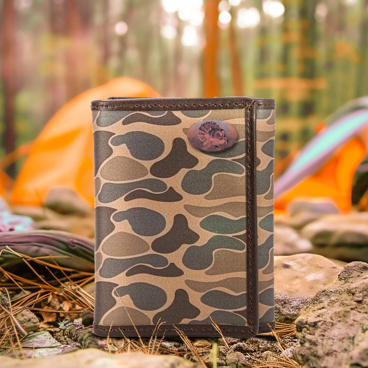 Leather Trifold Wallet - Camo Turkey