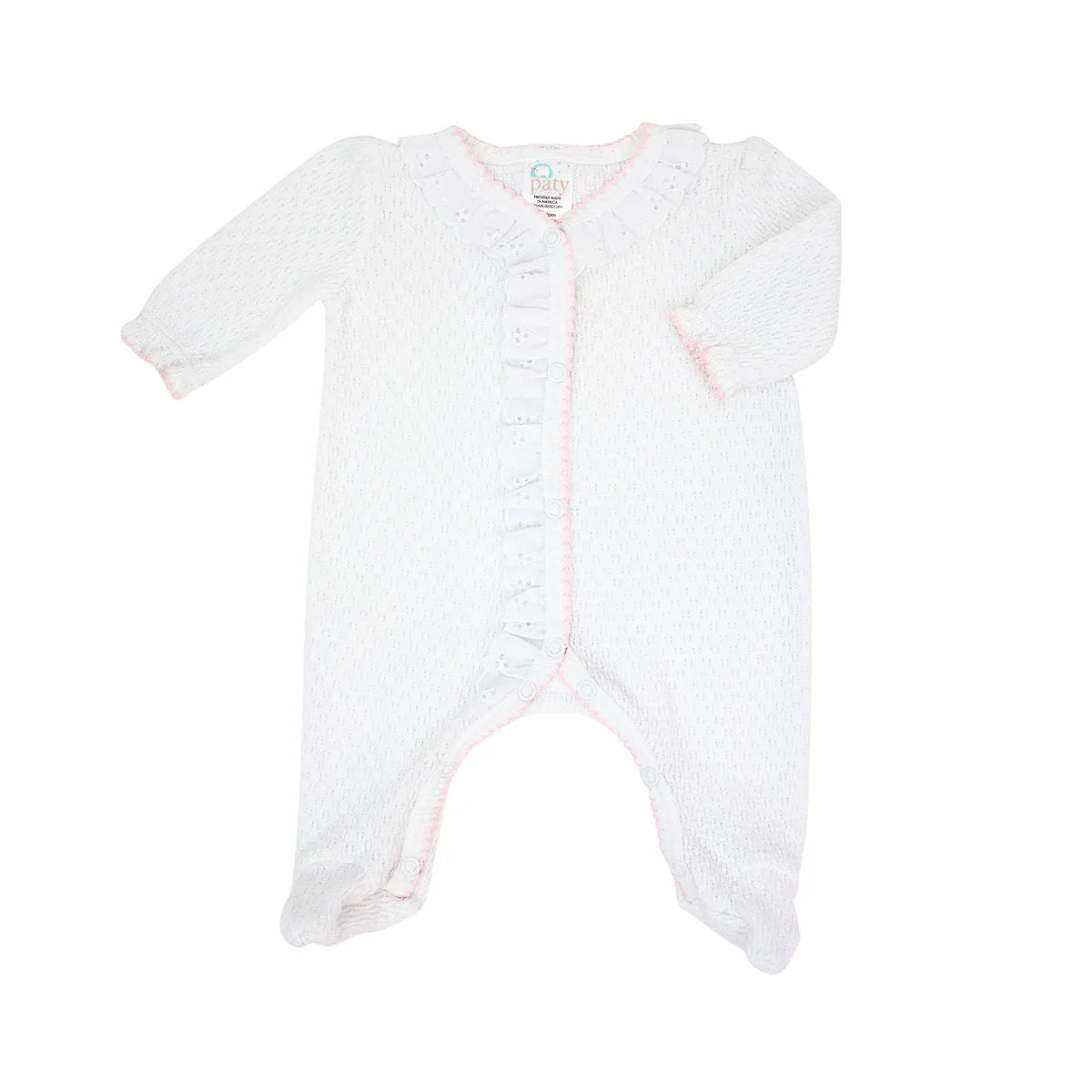 White/Pink Trim Eyelet Footie
