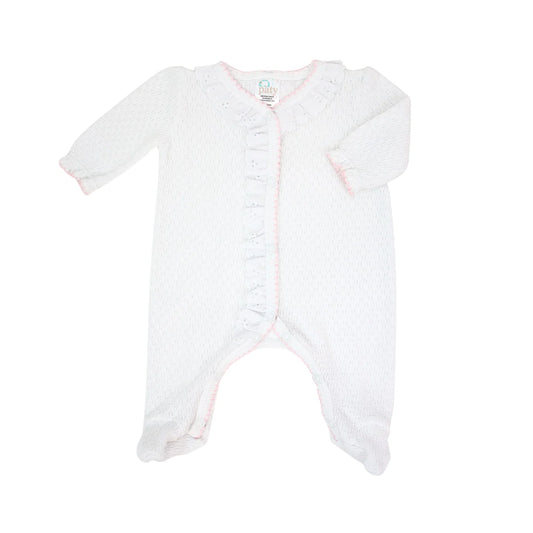 White/Pink Trim Eyelet Footie