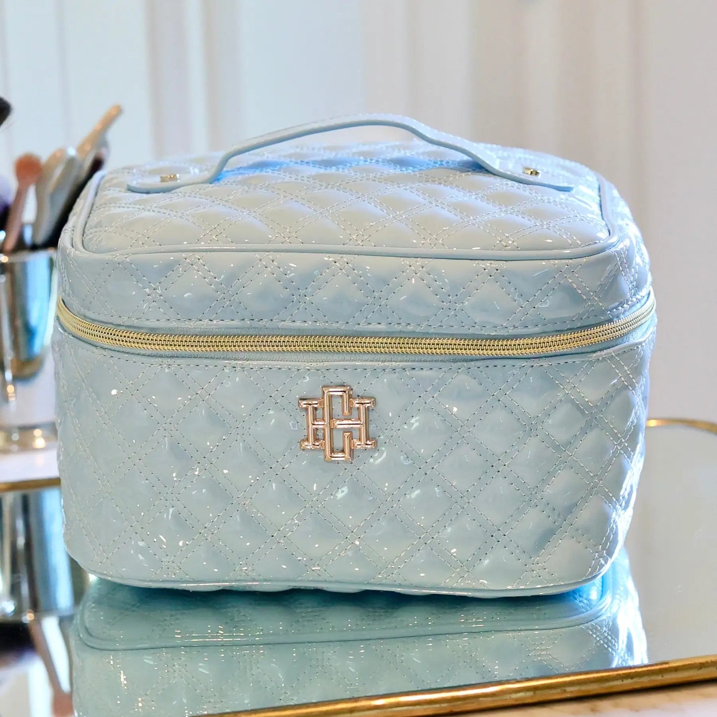 Hampton Train Case - Light Blue Patent