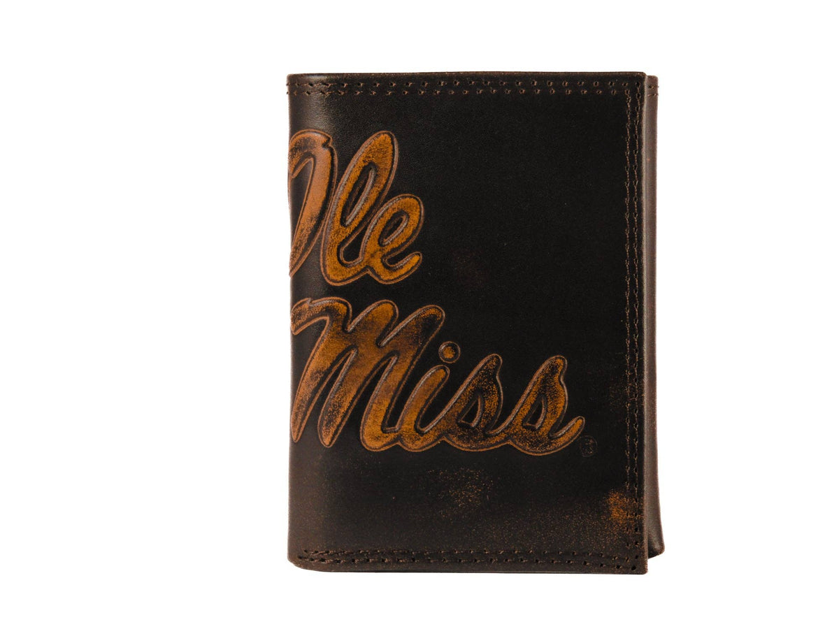 Burnished Leather Trifold Wallet - Ole Miss