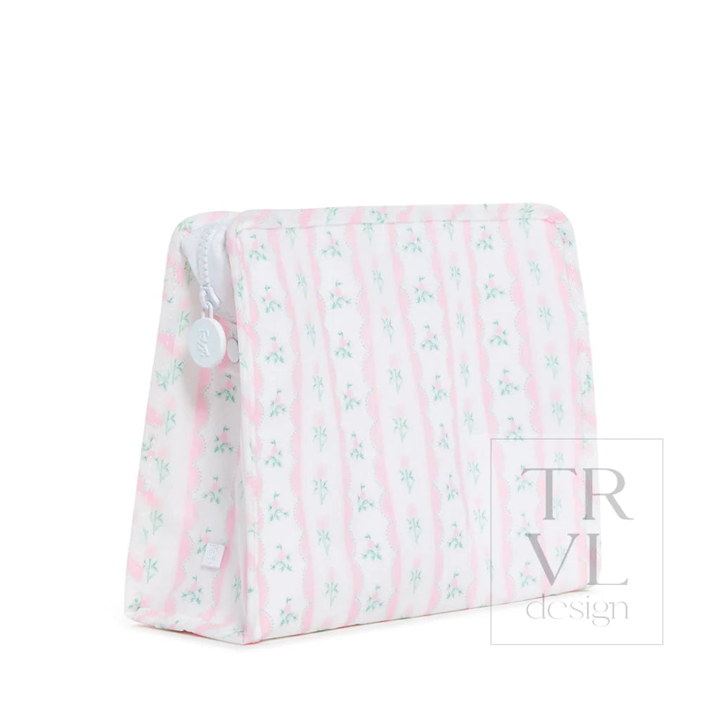 Roadie Large Zip Pouch - Ribbon Floral Pink
