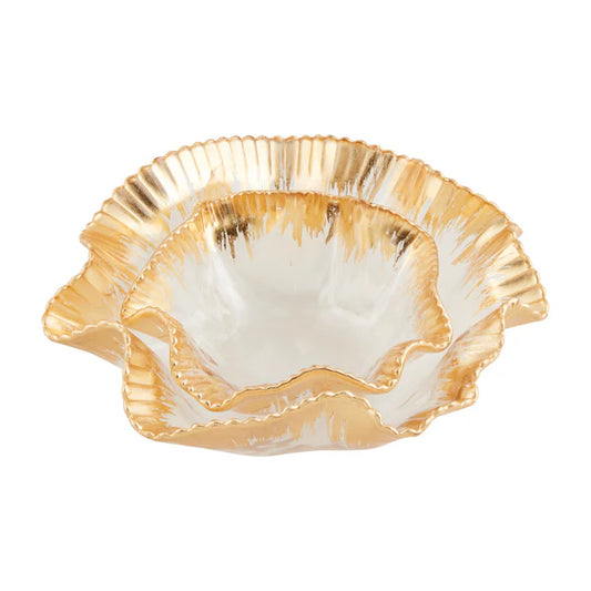 Gold Ruffle Glass Bowl Set
