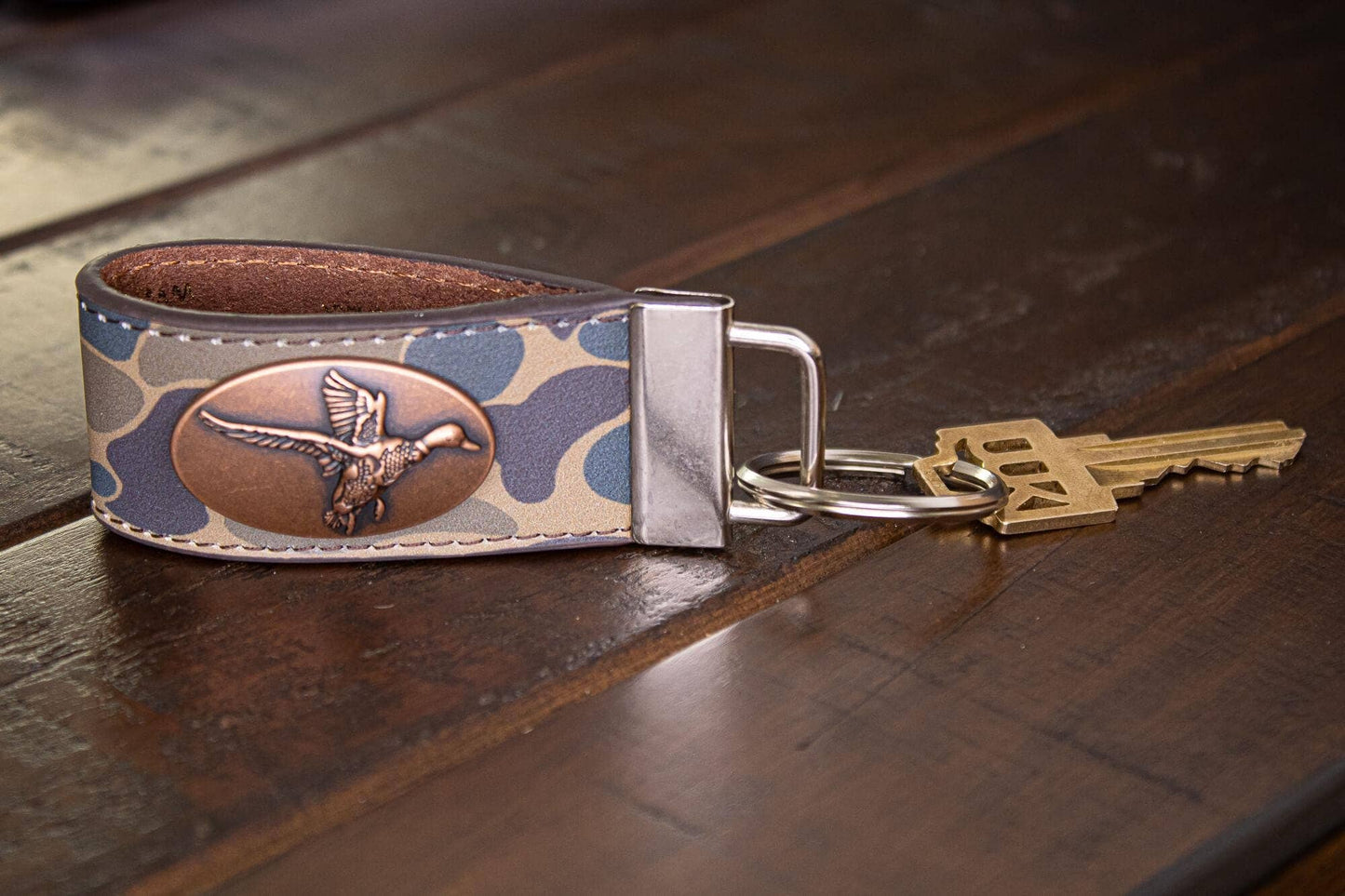 Leather Keychain - Mallard Old School Camo