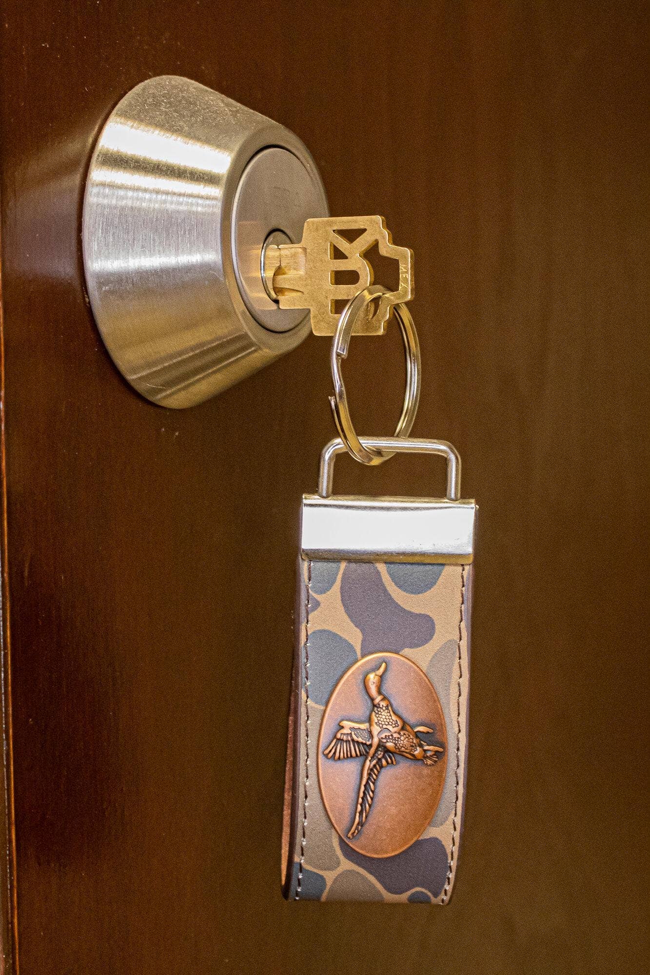 Leather Keychain - Mallard Old School Camo