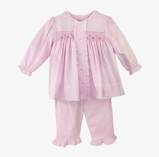 Top & Pant Set with Floral Bishop Smocking - Petit Ami
