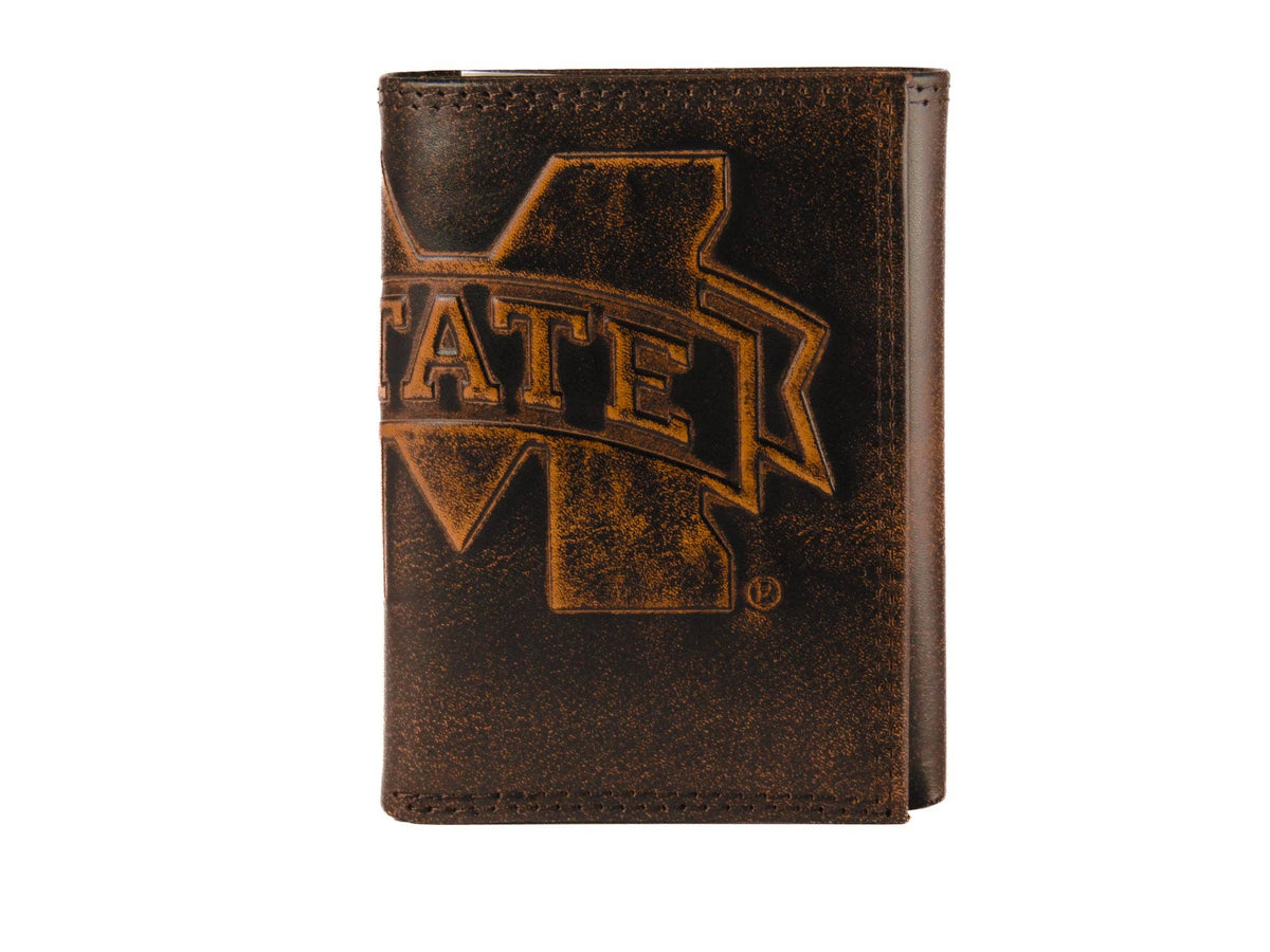 Burnished Leather Trifold Wallet - MSU