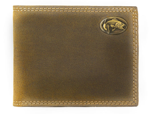 Vintage Tan Leather Bifold Wallet - Bass