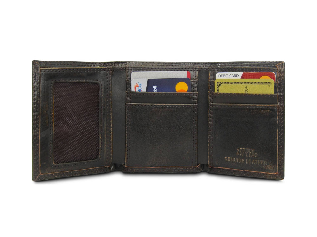 Burnished Leather Trifold Wallet - Ole Miss