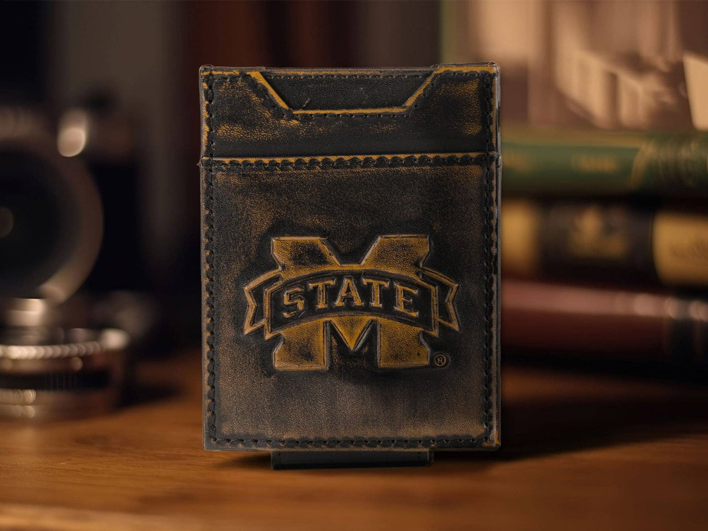Burnished Leather Front Pocket Wallet - MSU