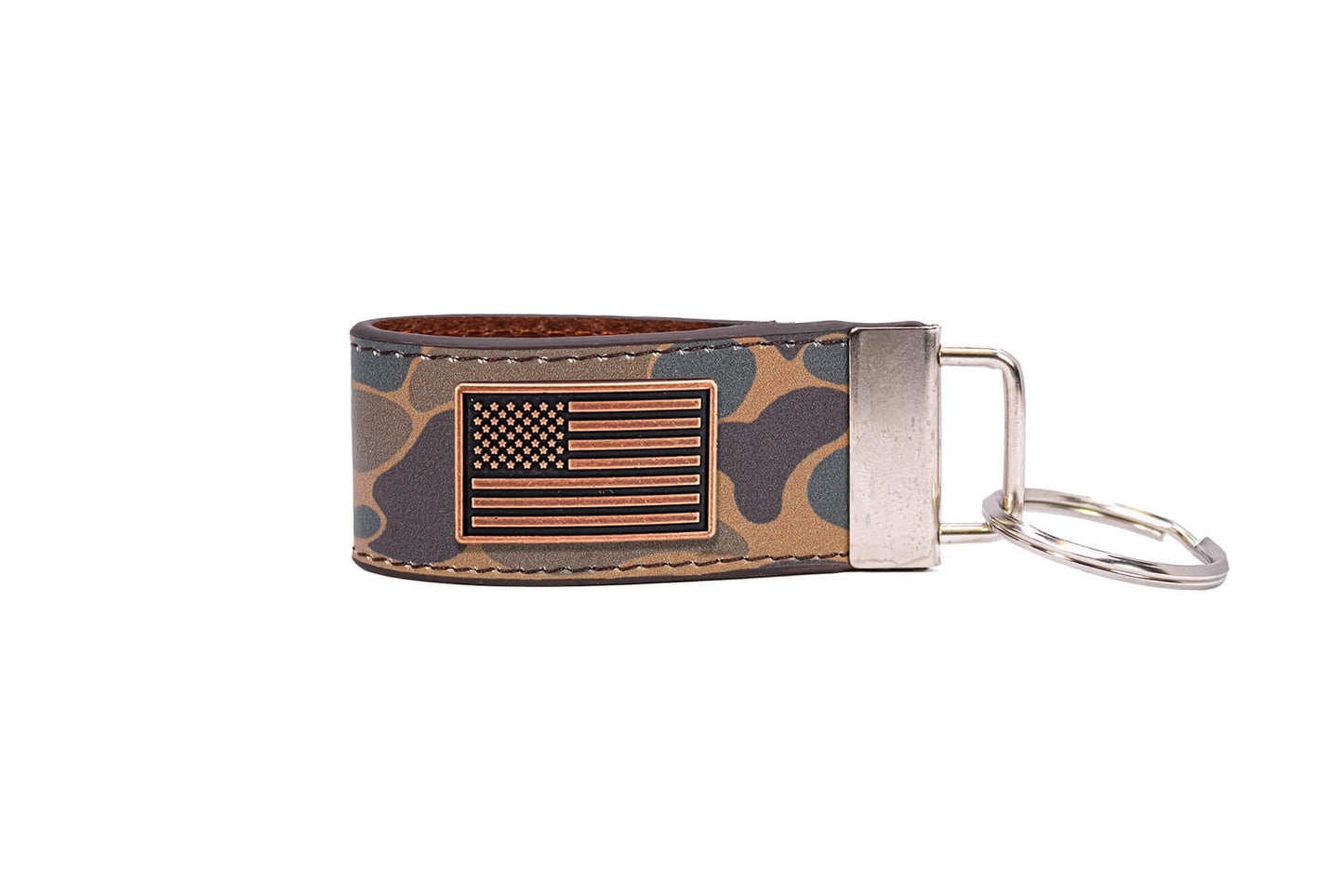 Leather Keychain - USA Flag Old School Camo