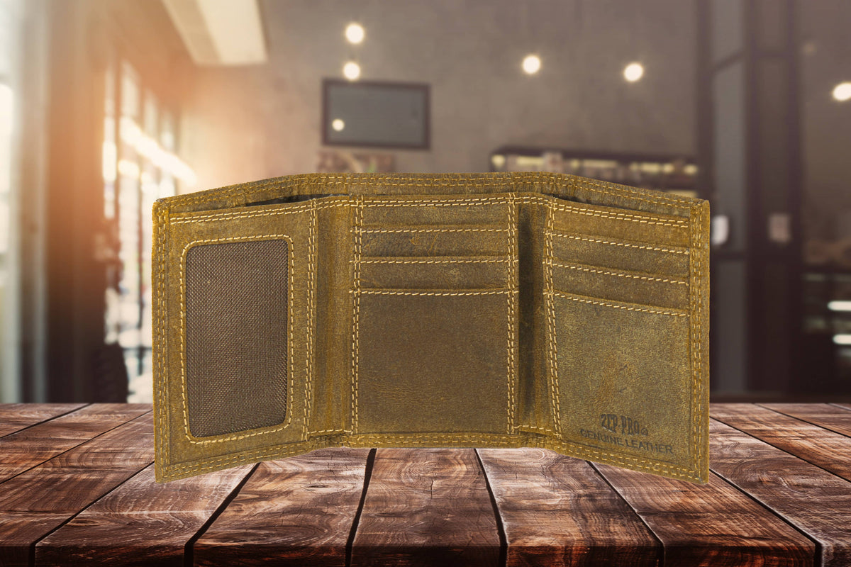 Vintage Leather Trifold Wallet - Bass
