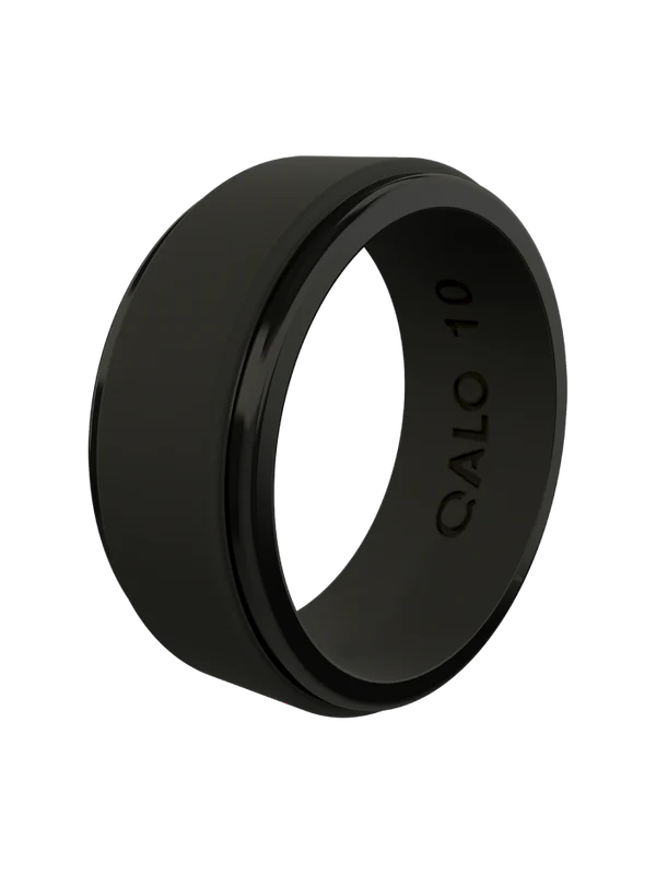 Polished Step Edge Silicone Ring - Black