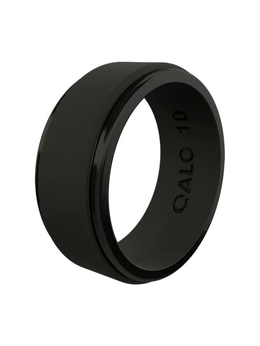 Polished Step Edge Silicone Ring - Black