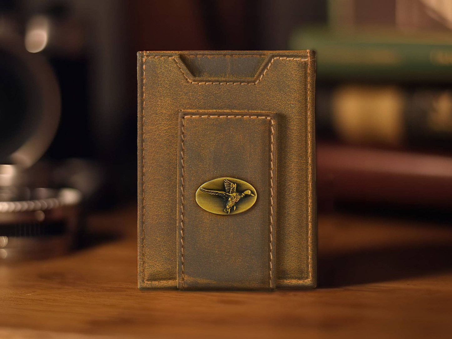 Vintage Tan Leather Front Pocket Wallet - Mallard