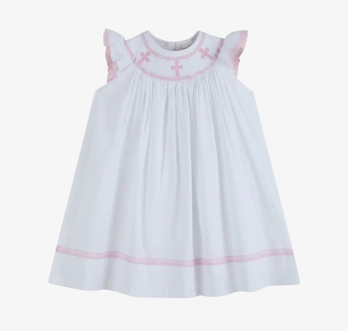 Pink Lace Smocked Cross Bishop Dress