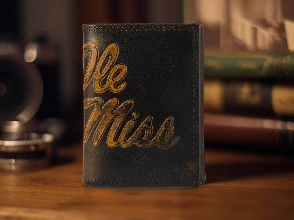 Burnished Leather Trifold Wallet - Ole Miss