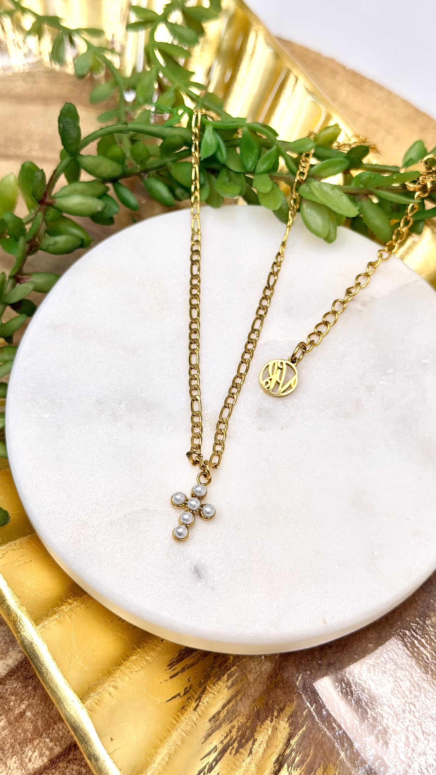 Elisha Pearl Cross Necklace