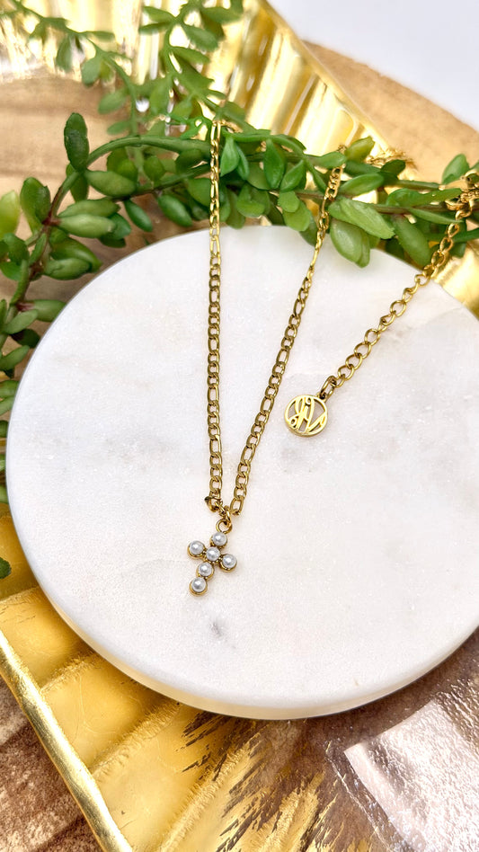 Elisha Pearl Cross Necklace