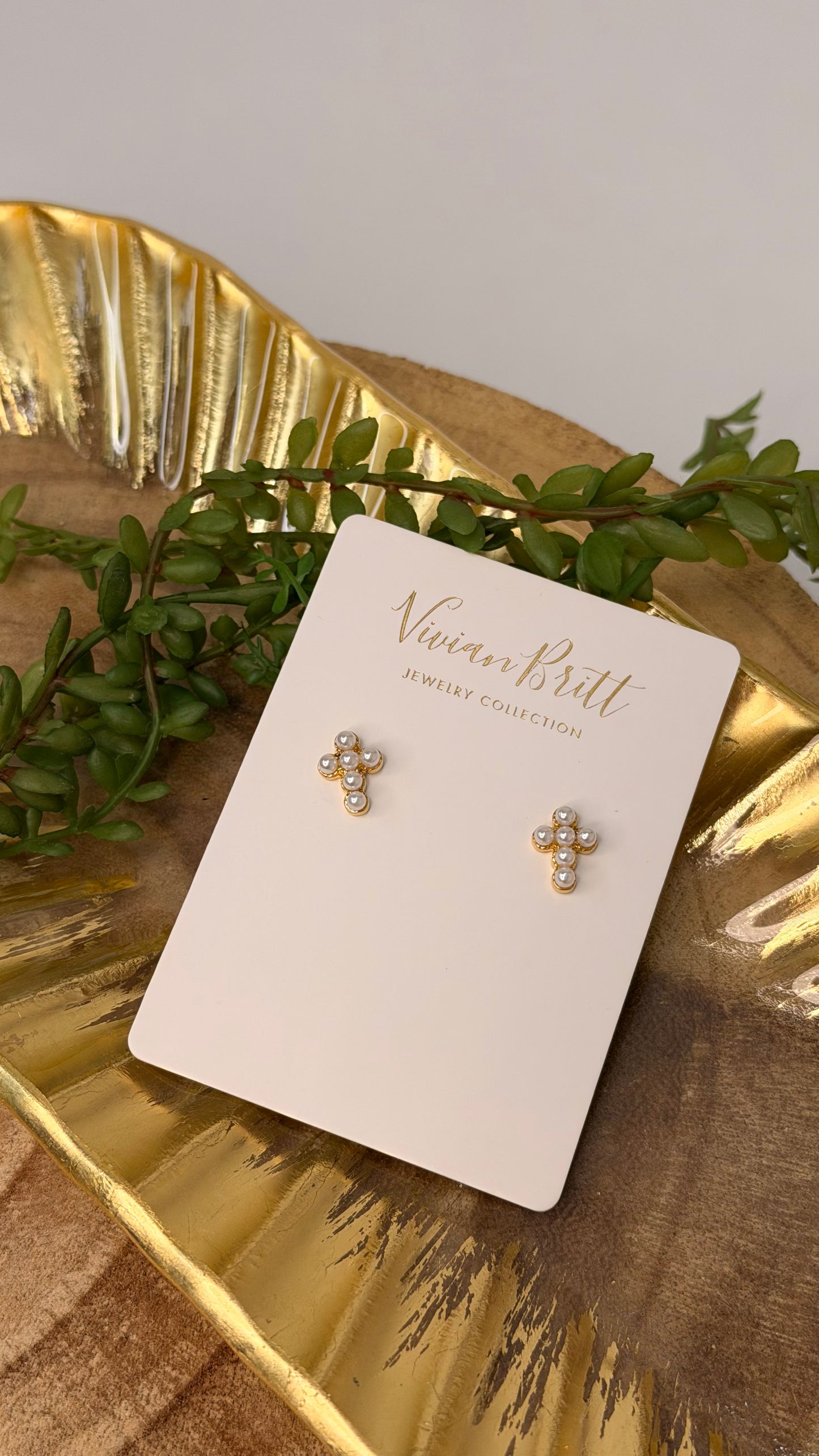 Elisha Pearl Cross Earrings