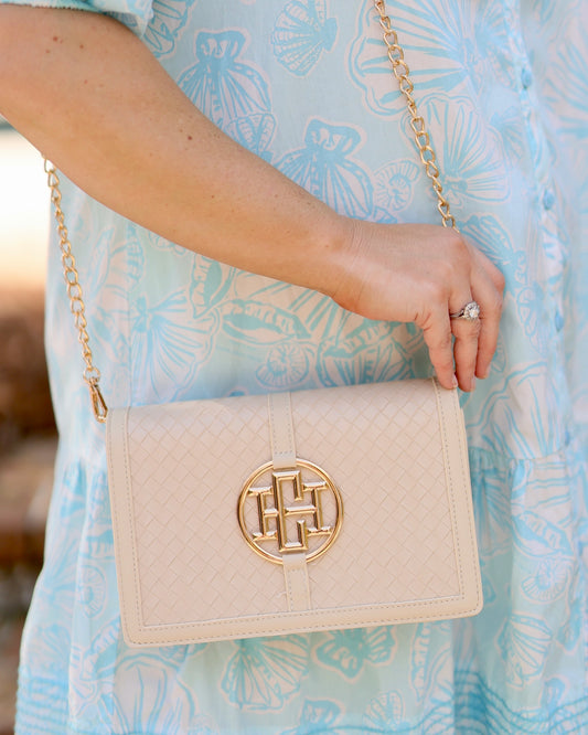 Cecili Circle Logo Handbag - Woven Almond