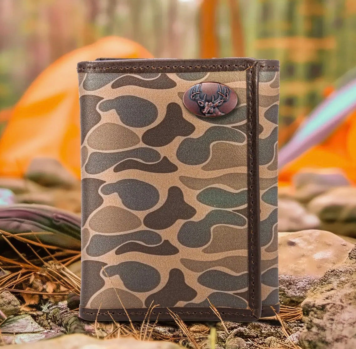 Zep-Pro Leather Trifold Wallet - Buck/Old School Camo