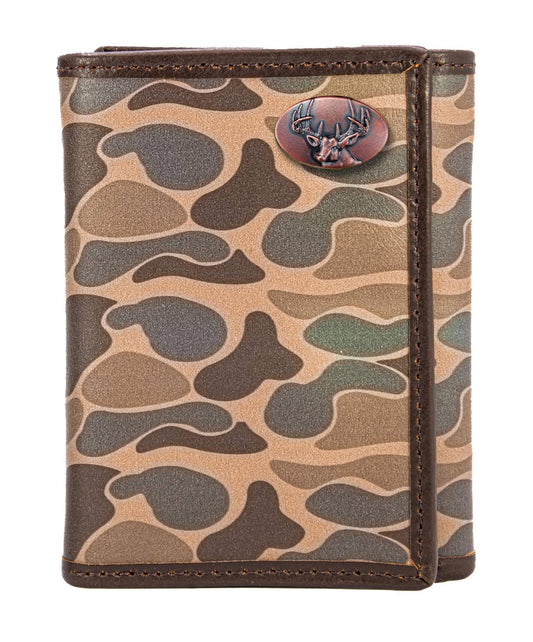 Men's Trifold OS Camo Leather Wallet - Buck