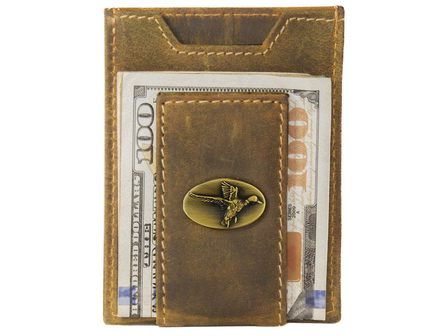Vintage Tan Leather Front Pocket Wallet - Mallard