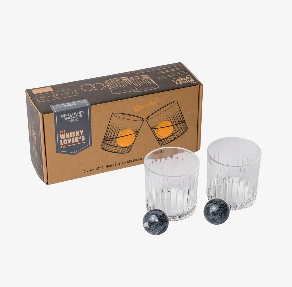 Gentlemen’s Hardware Cocktail Tumbler and Whiskey Stones Set