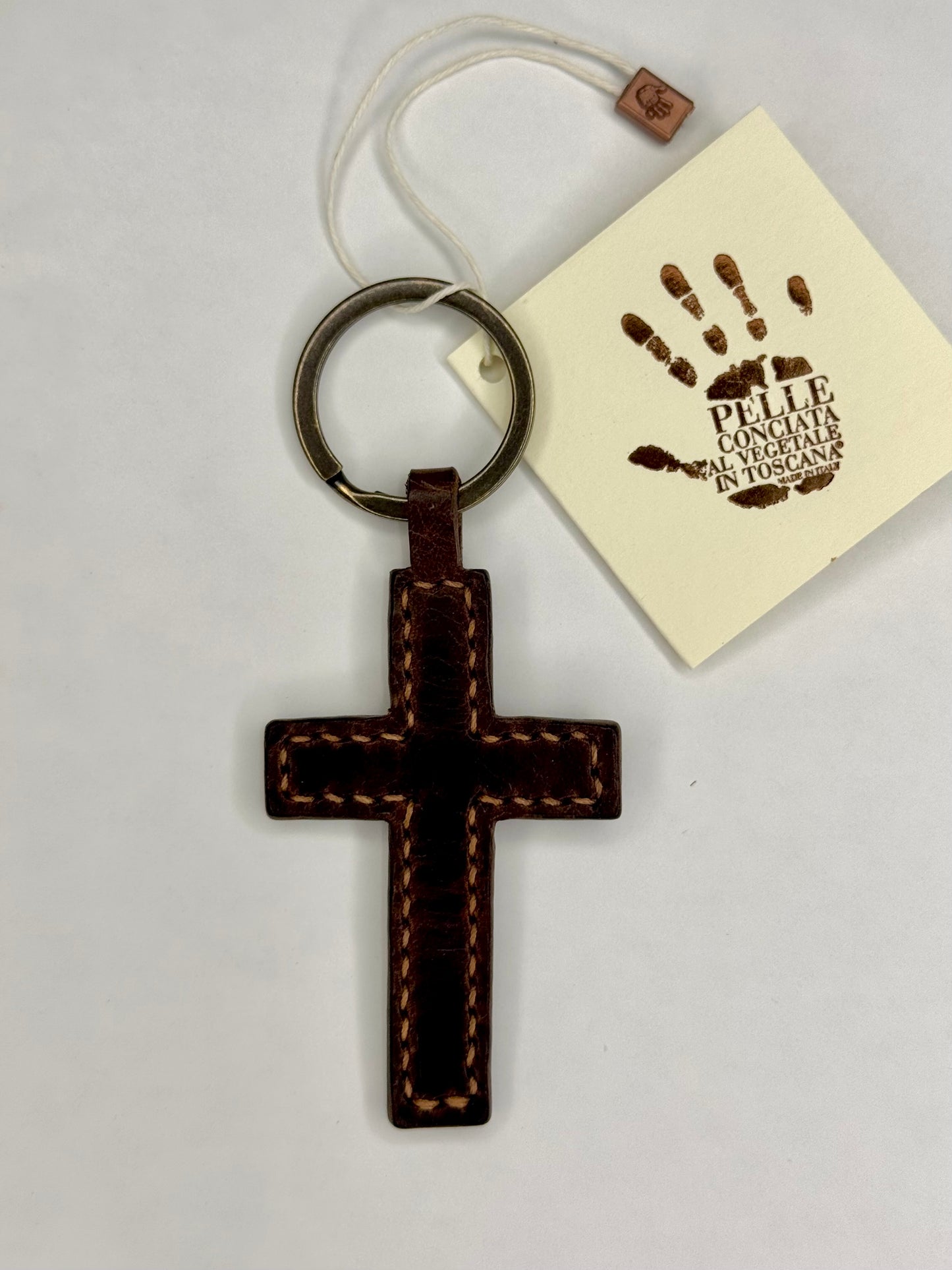 Italian Leather Keychain - Cross