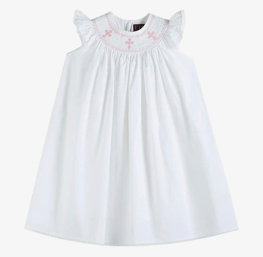 White/Pink Cross Bishop Dress