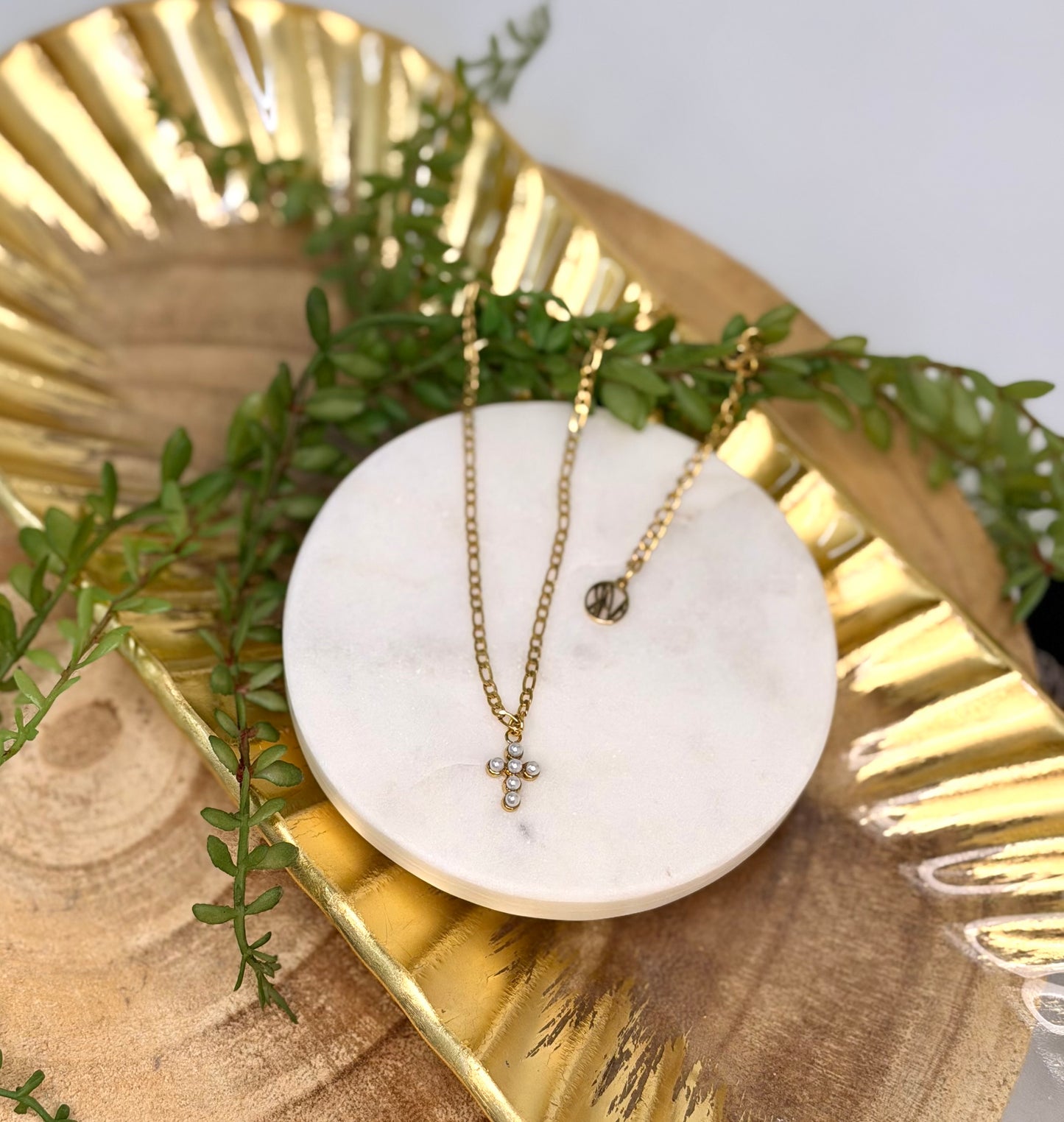 Elisha Pearl Cross Necklace