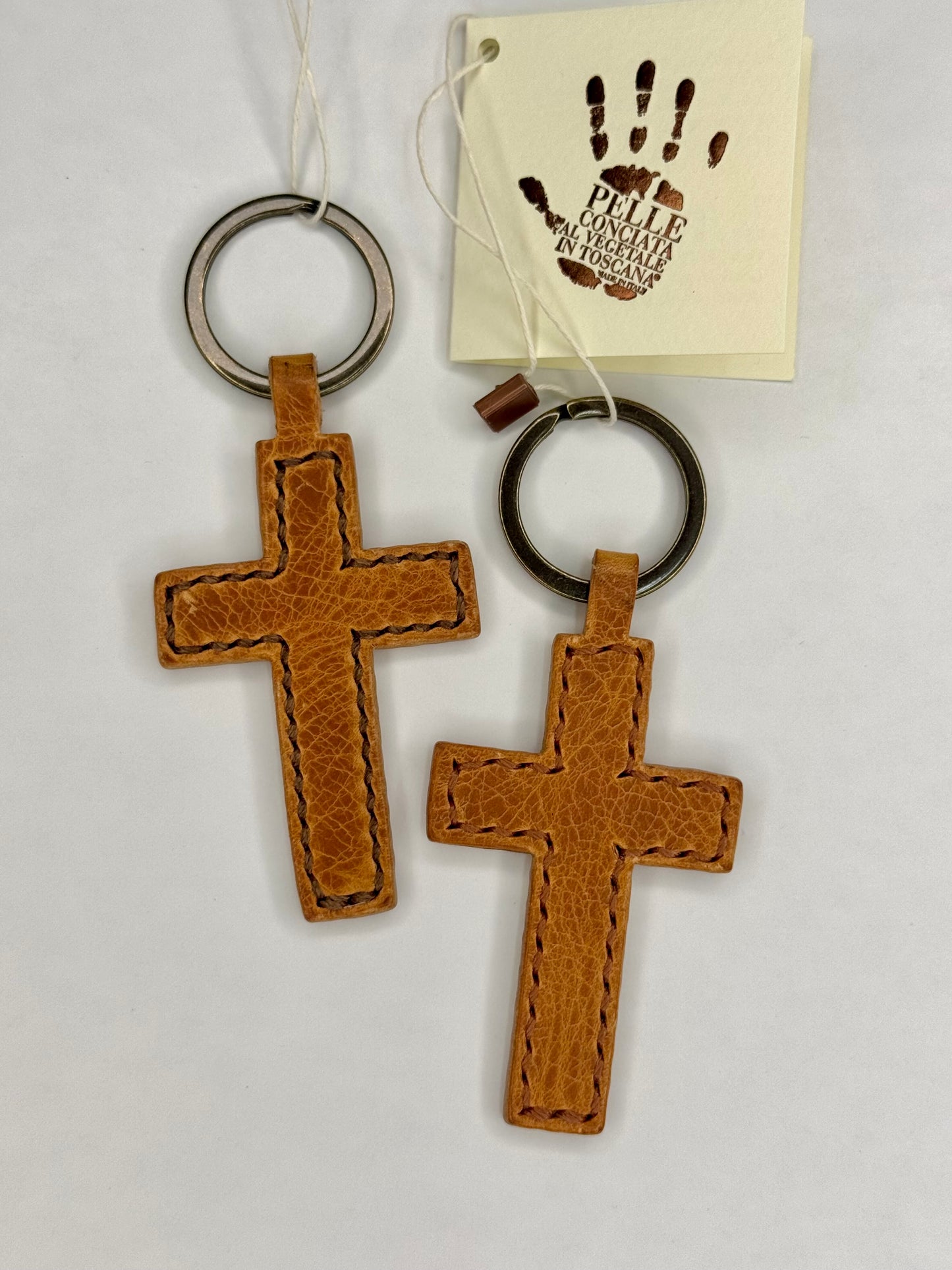Italian Leather Keychain - Cross