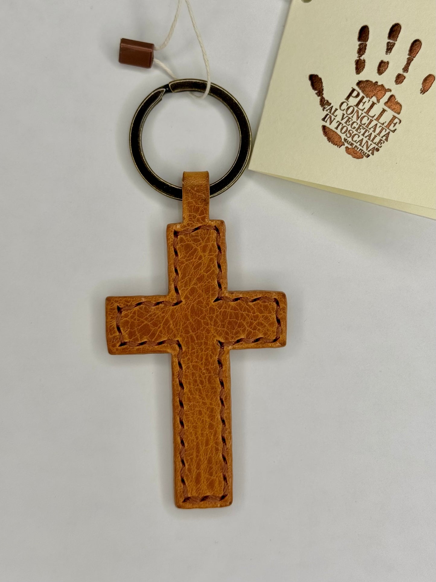 Italian Leather Keychain - Cross