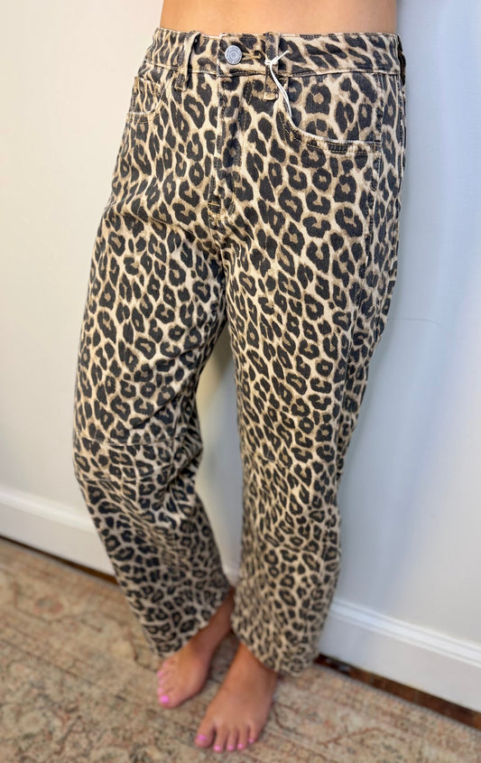 Kate High-Rise Barrel Jean Leopard Print