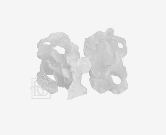 White Double Ruffle Bow On Clip